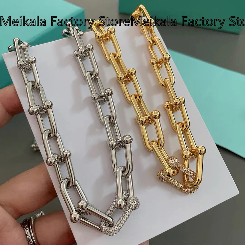 

925 Sterling Silver Ladies Necklace HardWear Series U-shaped Diamond Rose Gold Luxury Jewelry Necklace High Quality Jewelry Gift