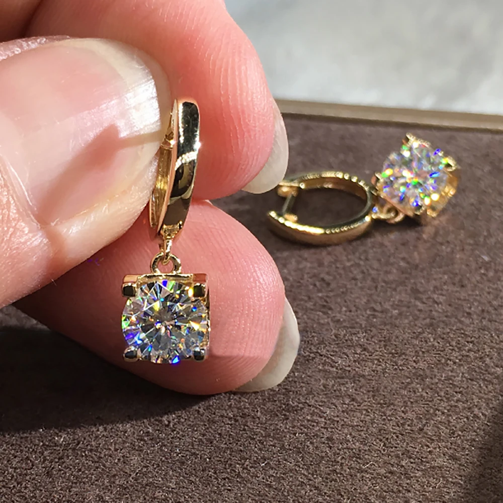 

10K Au417 Yellow Gold 2 Carat Drop Clip Earrings Wedding Anniversary Engagement Party Each 1Ct Round DVVS Moissanite Diamond