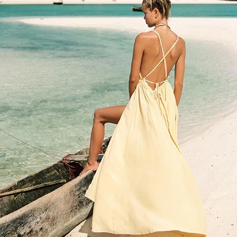 Новый дизайн с низким вырезом на спине платье макси цельное женское Полосатое