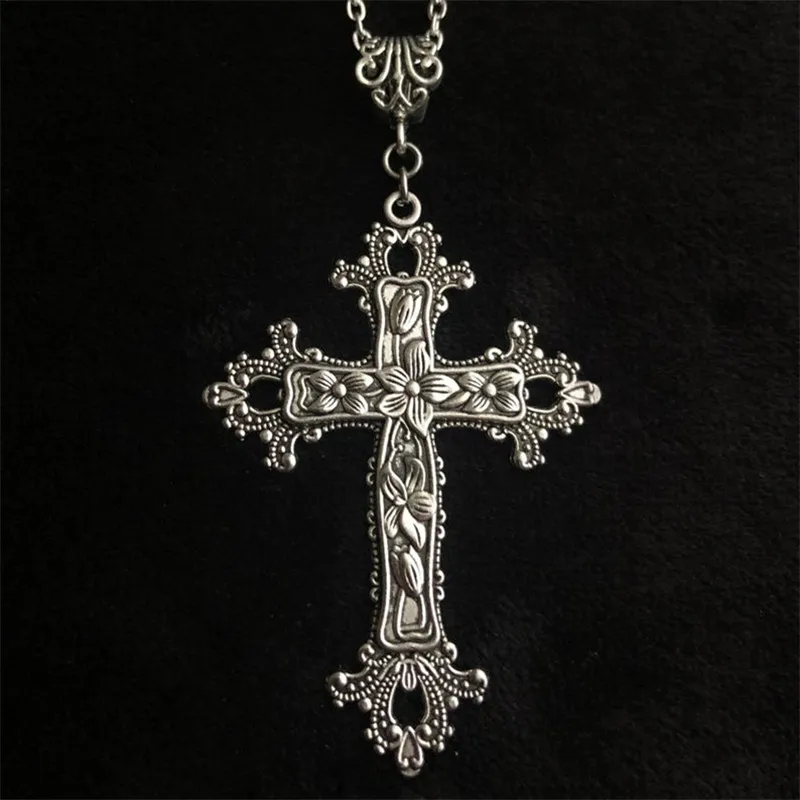 

Handmade Large Victorian Cross Necklace 18-inch Chain Vintage Religious Gothic Jesus Christ Faith Ladies Gift Jewelry