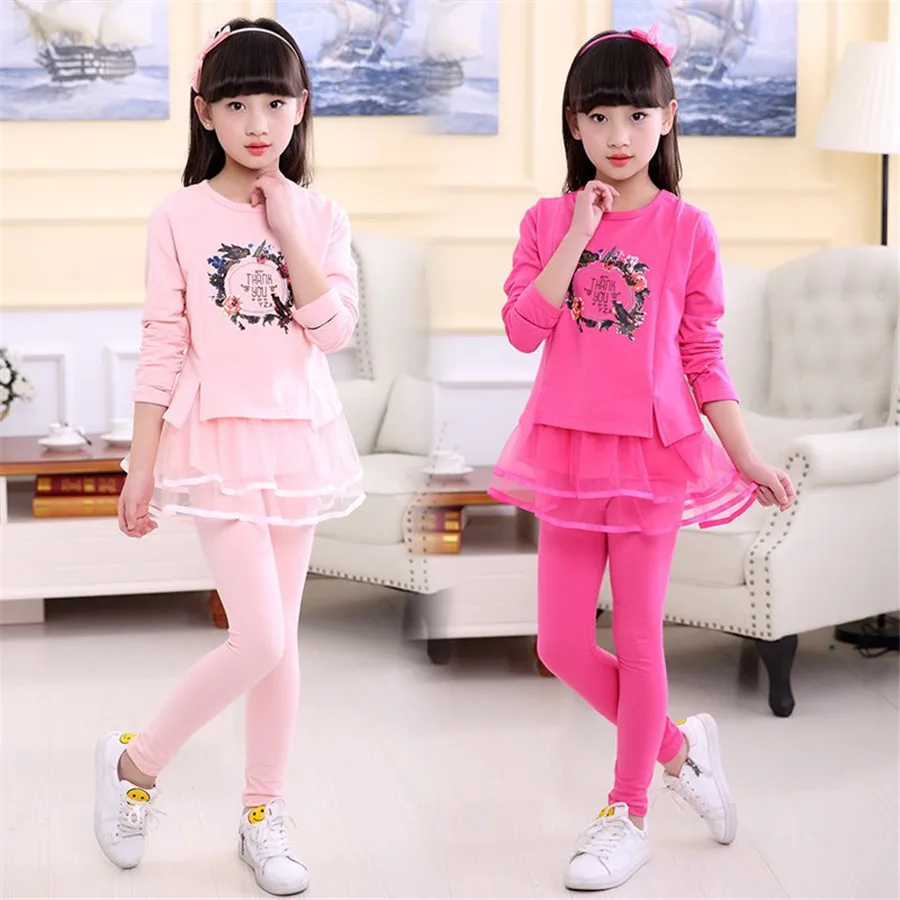 Комплект одежды для маленьких девочек топ с длинными рукавами и оборками