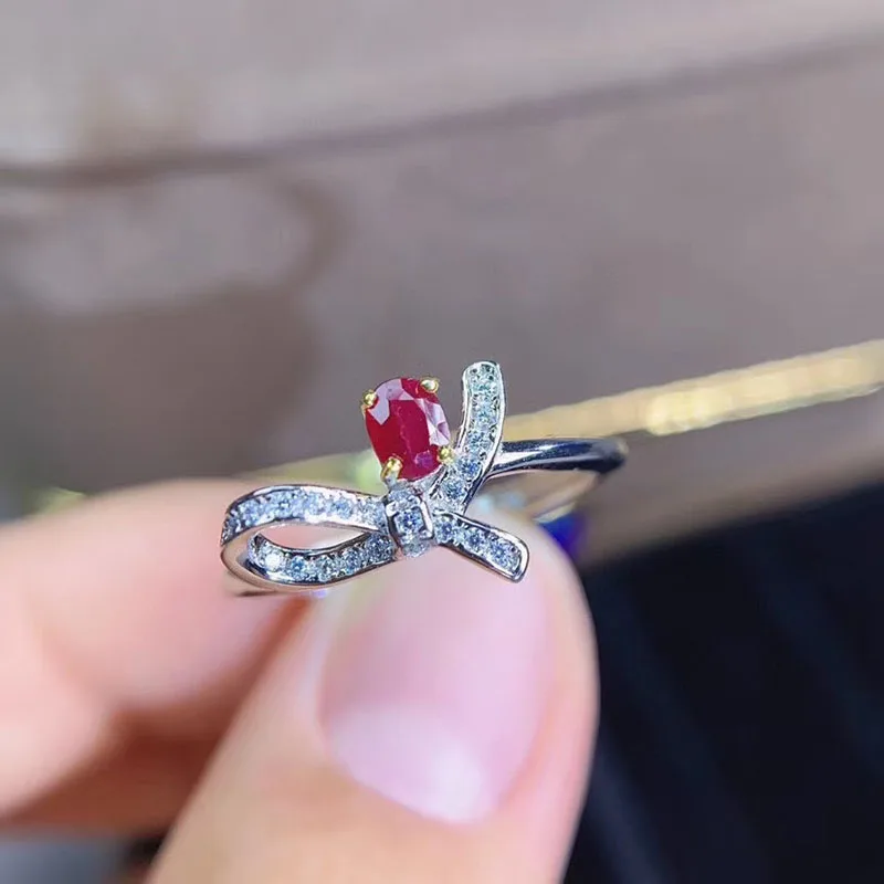 

Natural Fashion Bow Ruby Ring for Women Weeding 3x4mm Fine Jewelry High Quality Low Price with Certificate S925 Sterling Silver