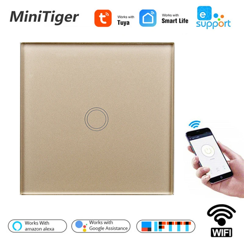Minitiger Tuya/Smart Life/ewelink wifi 3 банды 1 способ переключатель Хрустальная стеклянная