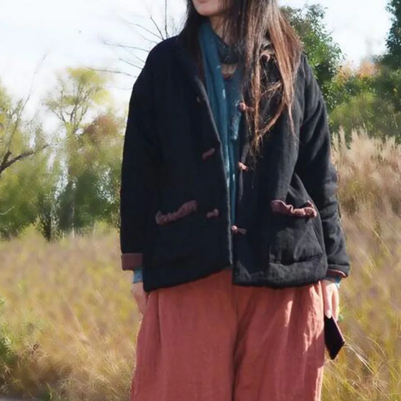 Женское однобортное пальто из хлопка и льна повседневное свободное теплое с