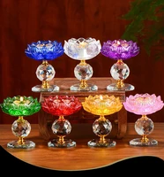 multicolor glass lamp holder tibetan candle tall cup embossed romantic crystal lotus flower candlestick buddha table decoration