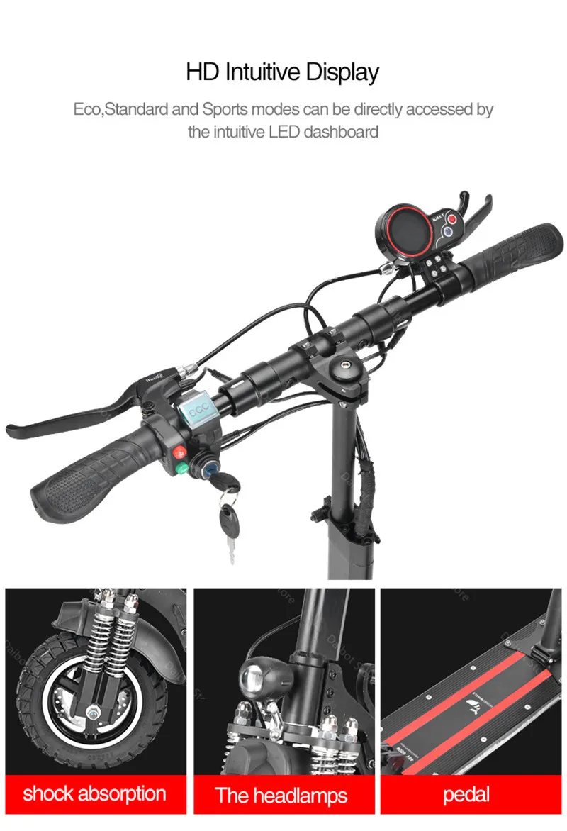 HONEYWH Складная E скутер 2 колесных электрических скутеров с передняя