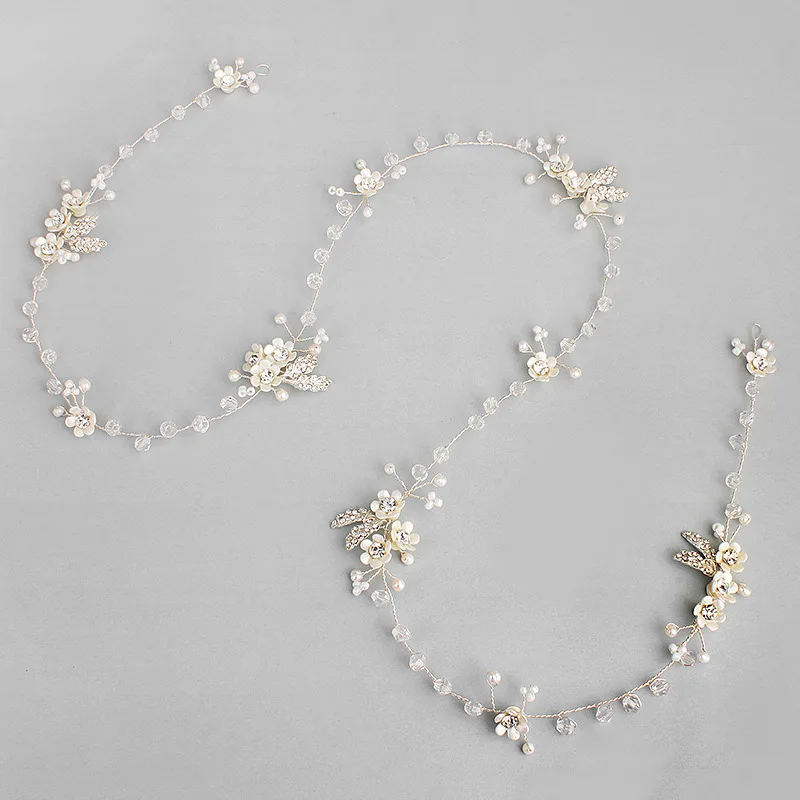 SLBRIDAL, проводные стразы, Кристалл, Пресноводный Жемчуг, цветок, свадебная тиара, повязка на голову, свадебные волосы, лоза, подружки невесты, аксессуары для волос