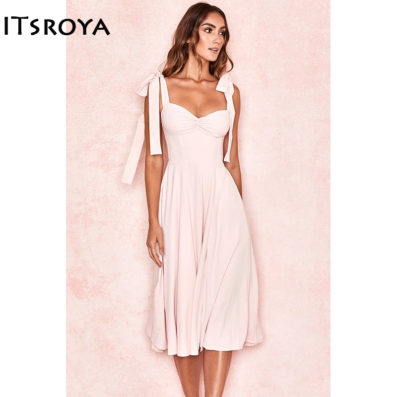 ITSROYA/однотонное платье без рукавов для женщин Галстук бабочка На тонких