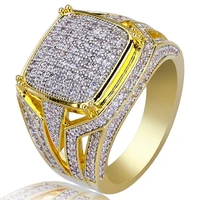 iced out bling cubic zirconia ring retro fashion jewelry gold color hip hop wedding engagement band ring for men women