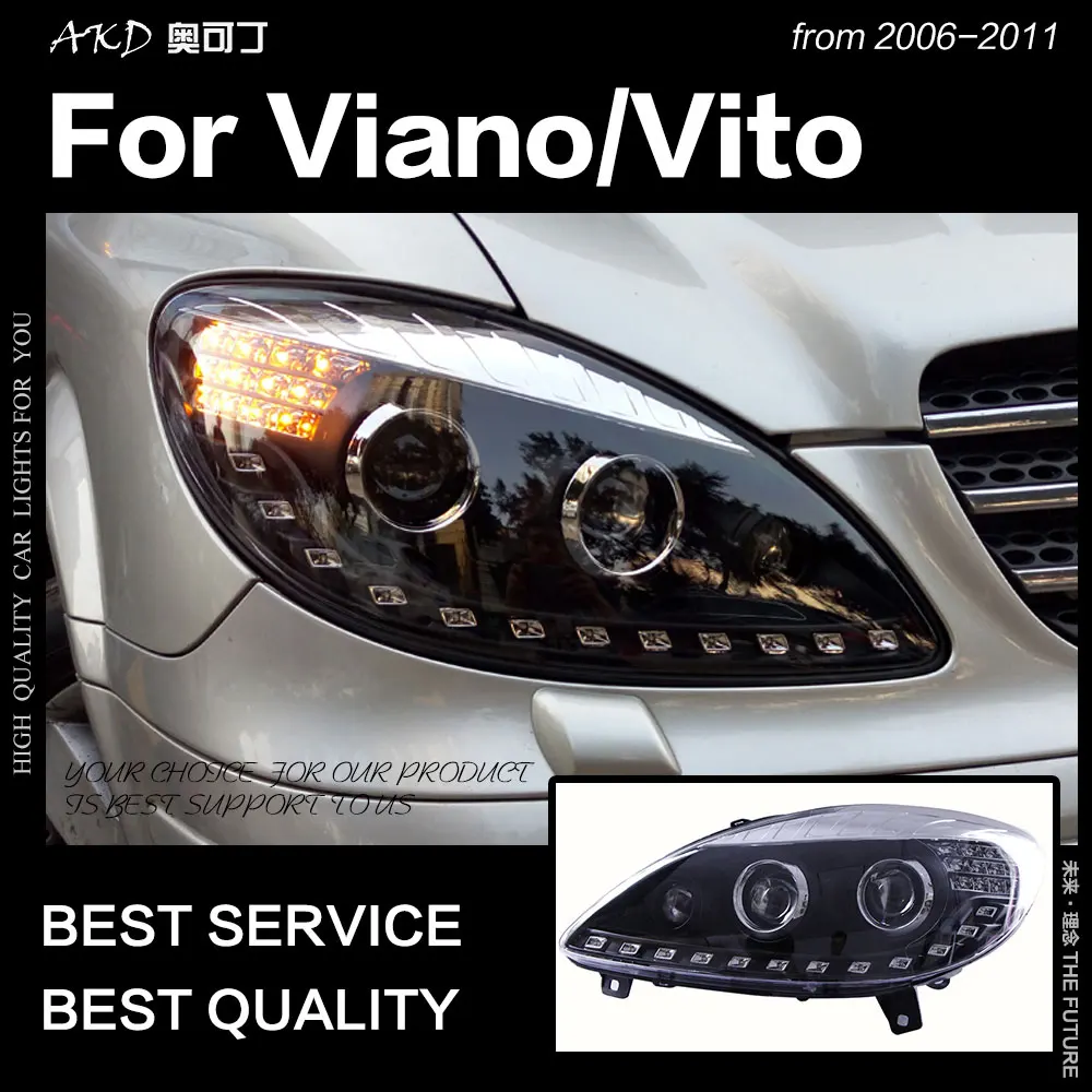 AKD автомобильный Стайлинг головная лампа для Benz Viano фары 2006 2011 светодиодный Vito DRL