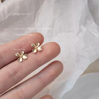 simple 925 silver needle plated matte petal stud earrings cute earrings flower earrings earrings cuffs gift to girlfriend
