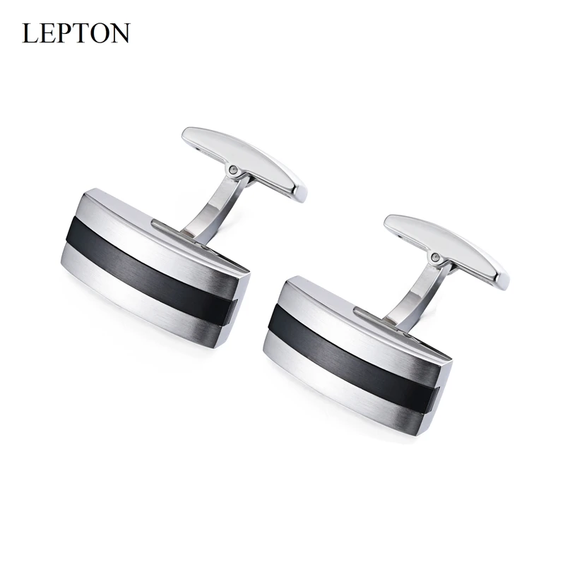 

Lepton Silver & Black Color Cufflinks Matte Stainless Steel Cuff Links for Mens Wedding Business Father Day Gifts Cufflink