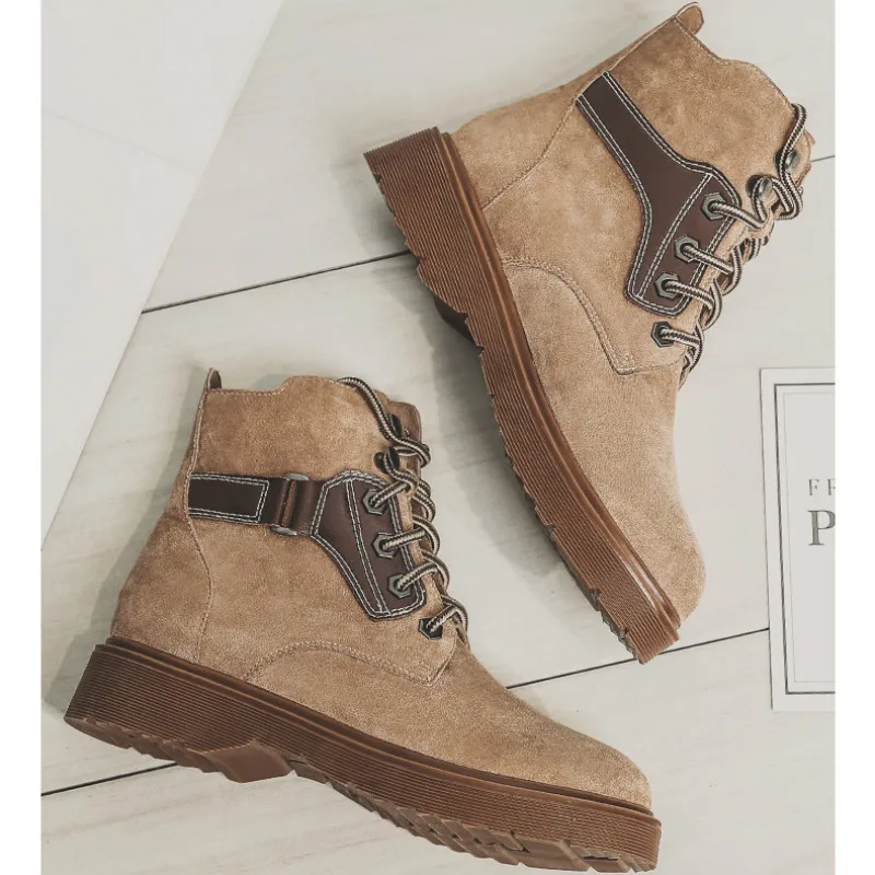 

Female Boots 2019 Spring New Leather Women Shoes Suede Women Booties British Lace Retro Trend Women Naked Boots R3-72