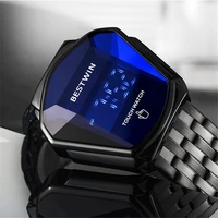 bestwin watches for men luxury brand steel wristwatch waterproof military sport digital male clock silicone relogio masculino