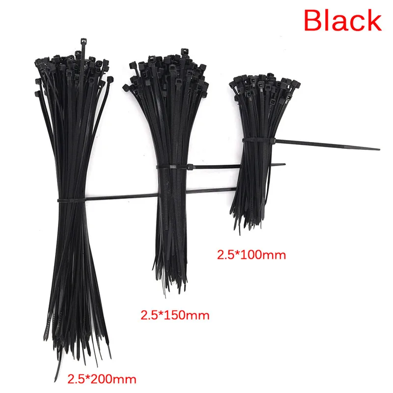 

100pcs Black Self Locking Cable Tie High Quality Nylon Fasten Zip Wire Wrap Strap 2.5mm*200mm/2.5mm*150mm/2.5*100mm