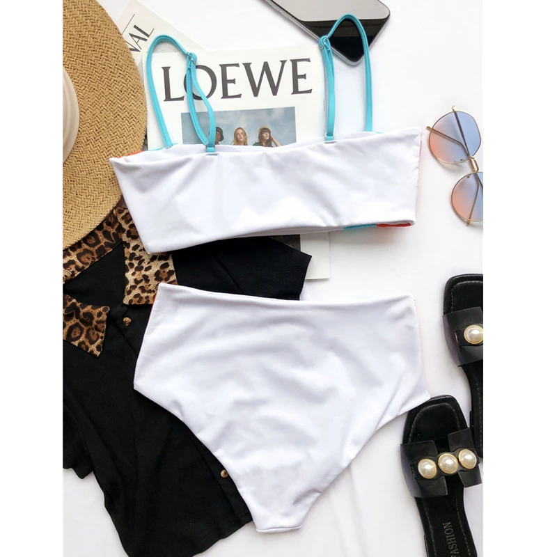 

New Contrast Color Patchwork Bikini Sexy High Waist Swimsuit Women's 2021 Summer Two-piece Bathing Suit Female Beach Bikinis Set