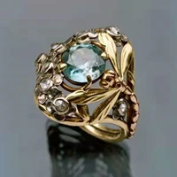 fashion hollow light blue crystal lovely beautiful dragonfly animal gold color metal alloy female ring for women party jewelry