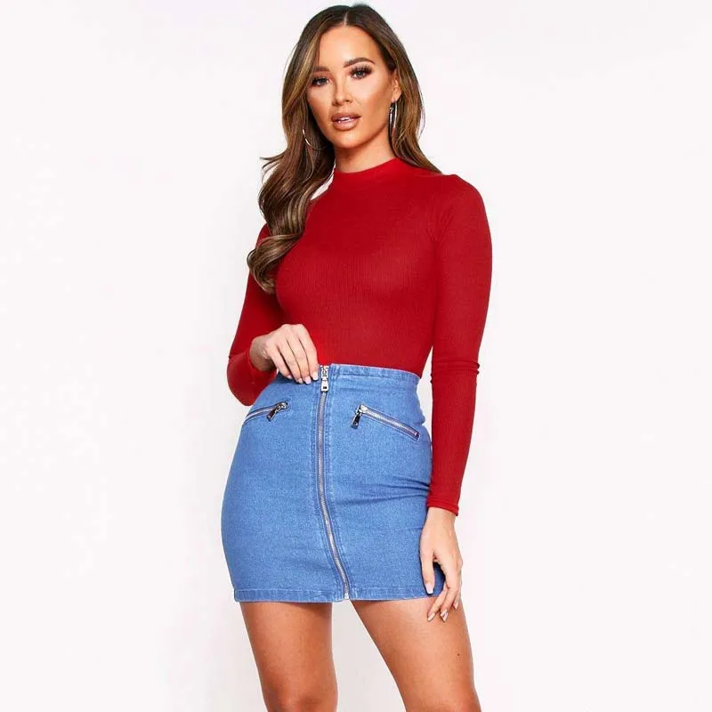 WHZHM осенние красные боди для женщин с длинным рукавом обтягивающие облегающие