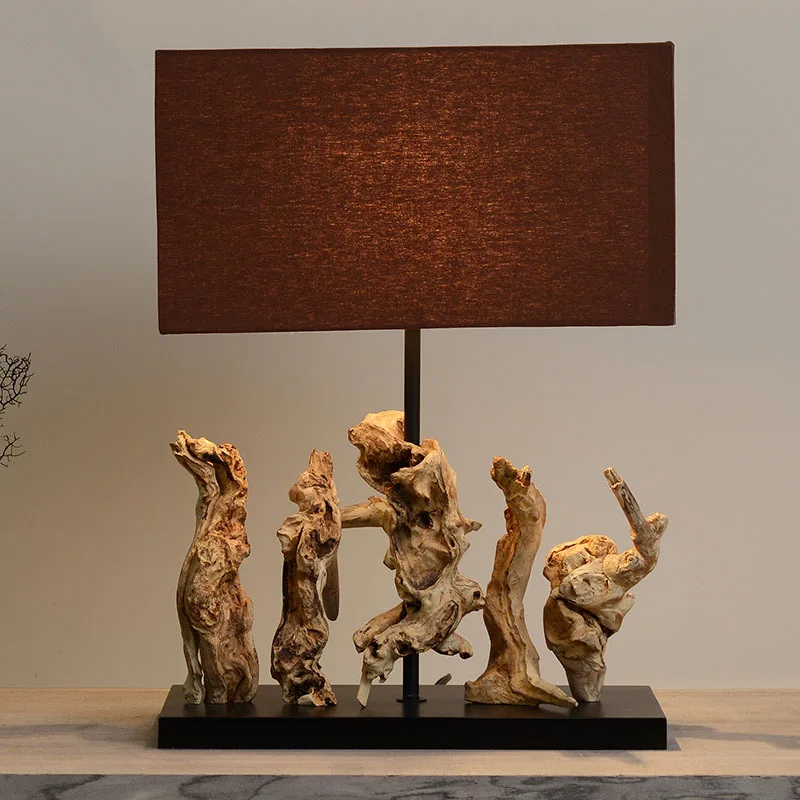 Настольная лампа с натуральными корнями дерева для гостиной и дома из ткани