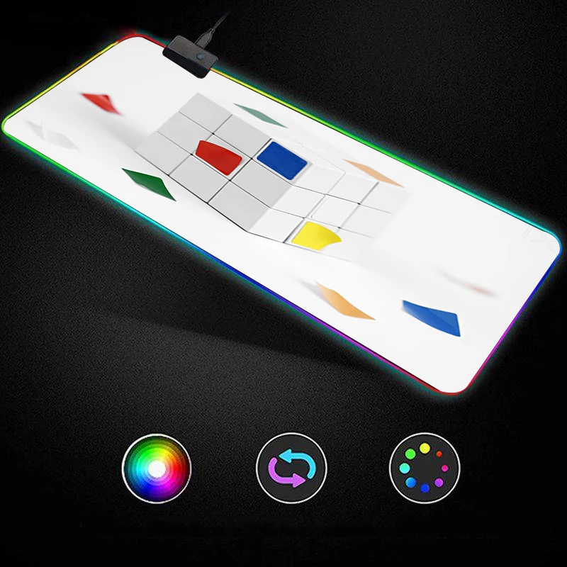

Rubik's Cube pattern design Anime RGB Gaming Mouse Pad Gamer Keyboard Desk Non-slip Rubber LED Mouse Mat
