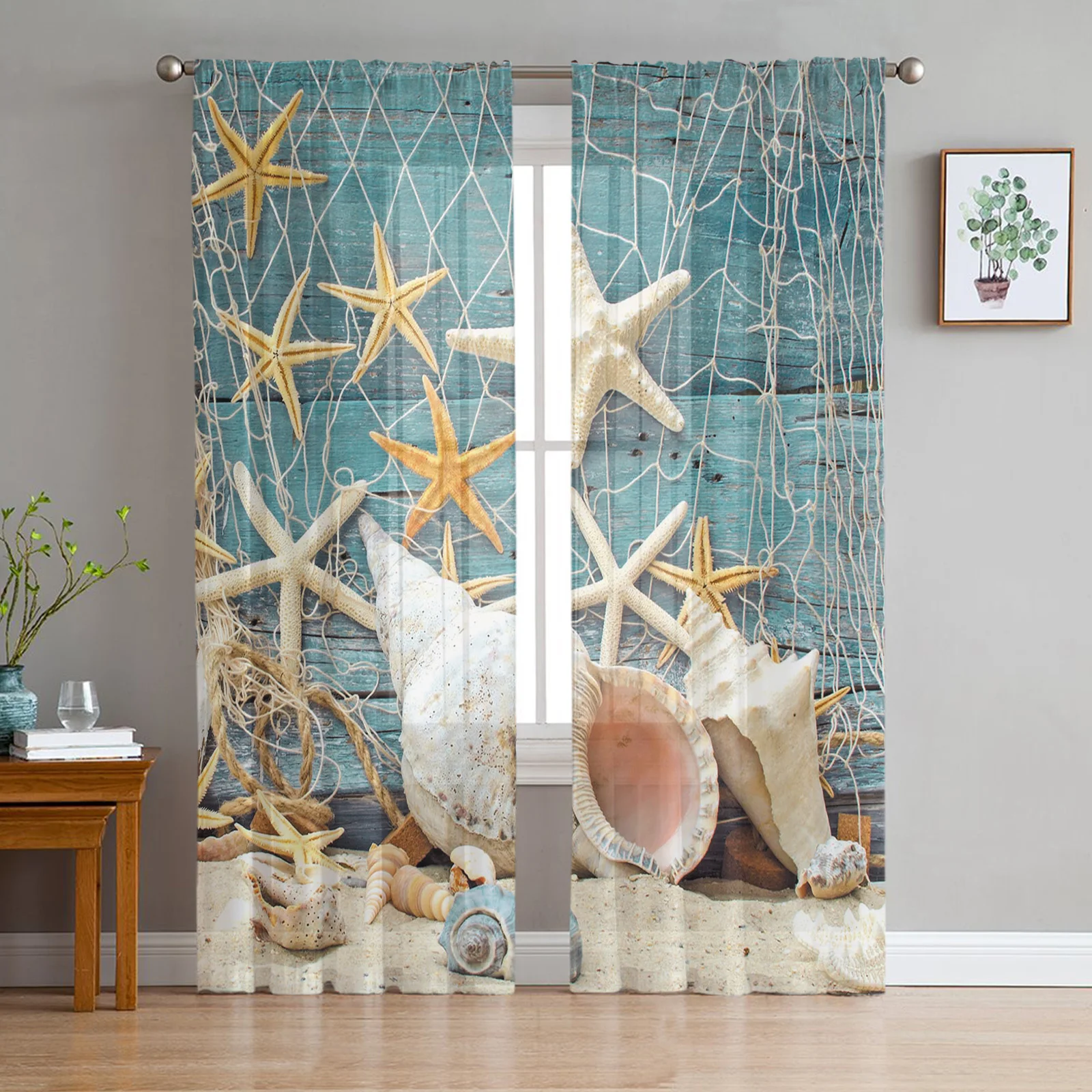 Морская звезда Пляж ракушка рыболовная сеть тюлевые занавески для гостиной