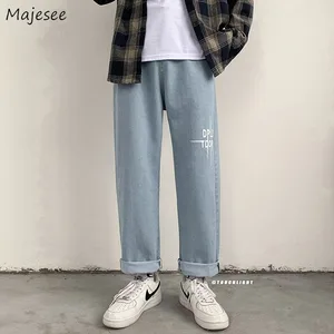 Джинсы мужские однотонные прямые с буквенным принтом, простые свободные трендовые брюки из денима для мужчин, универсальные модные брюки в стиле шик для студентов в стиле панк