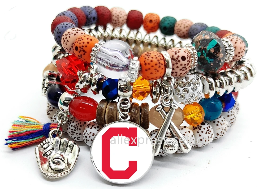 

Кливленд & индейцы Бейсбол шармы браслет DIY Висячие кисточки любовь браслет в богемном стиле бисер браслеты веер подарки ювелирные изделия