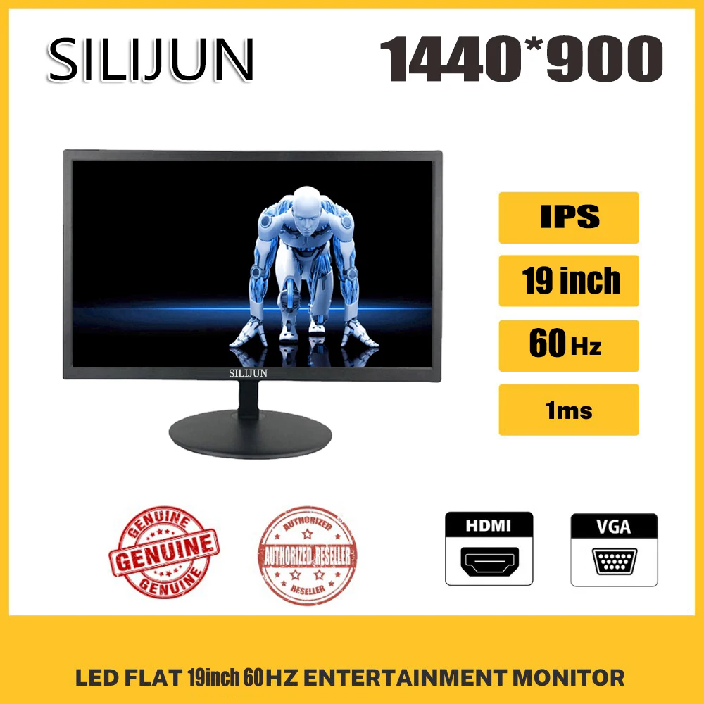 SILIJUN 19 Inch 1K Display Screen Computer Monitor PC 60Hz HD Gaming VGA HDMI 19 Inch Flat Panel Portable Monitor