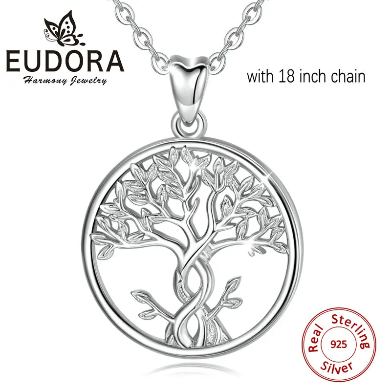 18 inch chain Eudora Стерлинговое серебро дерево жизни кулон ожерелье кельтский узел ожерелье дерево с AAA CZ Кристалл помолвка Свадебные украшения - Окраска металла: 18 inch chain