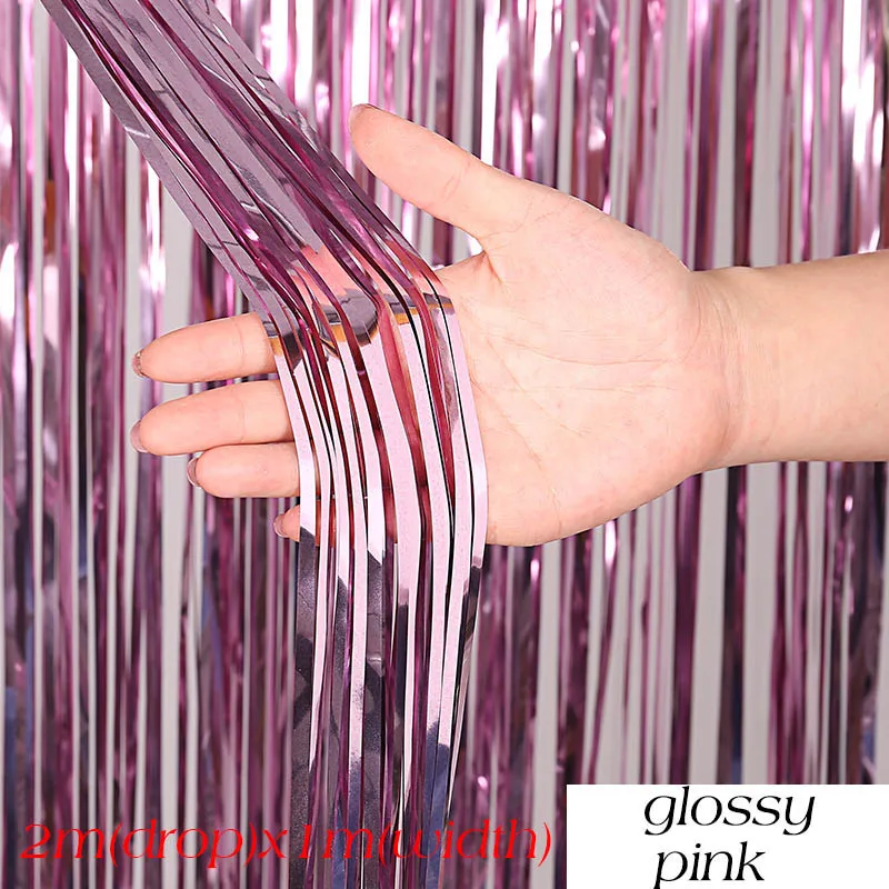 Для взрослых и детей, для дня рождения, украшения, фон, занавеска, золотой, с днем рождения, воздушный шар, фольга, дождевая занавеска, вечерние, для детского душа, украшение - Цвет: glossy pink