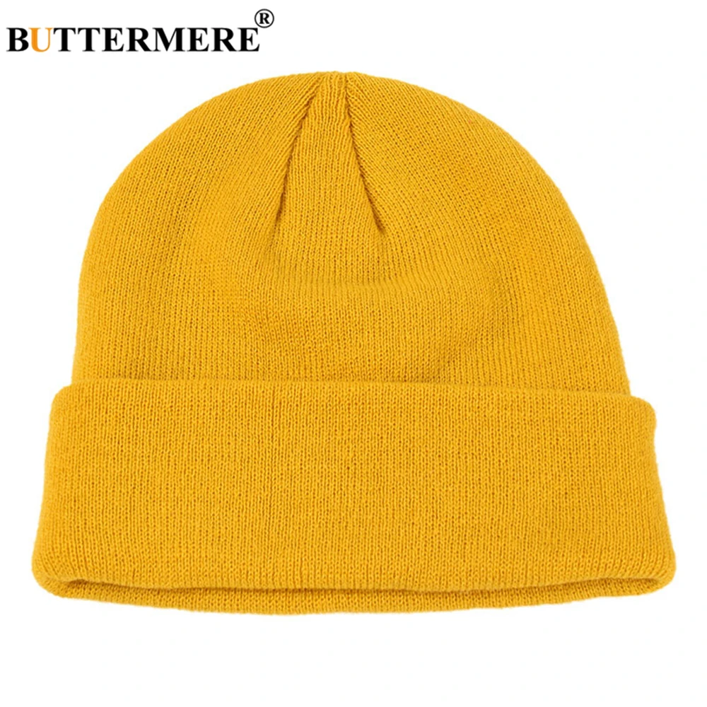 BUTTERMERE Skullies Beanies зимняя шапка для мужчин и женщин корейская мода теплая однотонная оранжевая желтая красная синяя черная Повседневная вязаная шапка