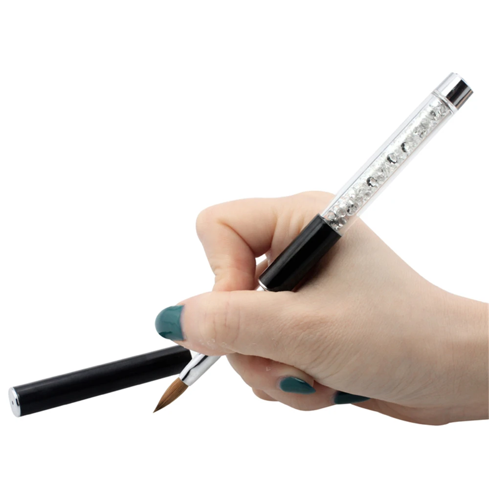 High Quality Kolinsky Sable Acrylic Nail Brush Size 6 8 10 12 Crystal Rhinestone Handle Salon Manicure Tools For Nail Art