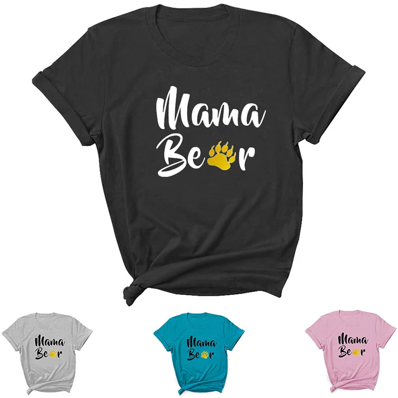 

Footprint Mama Bear Letter Print Women T Shirt Short Sleeve O Neck Loose Women Tshirt Ladies Tee Shirt Tops Camisetas Mujer