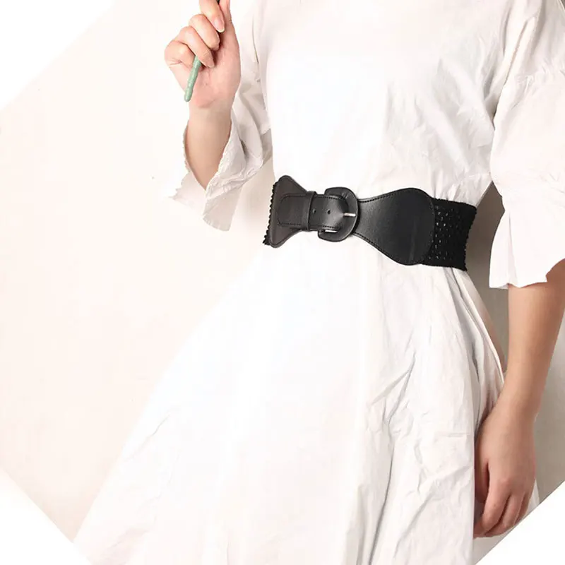 

Women's Hollow Out Bowknot Stretch Corset Waistband Wide Belts Elastic Girdle For Dress Pin Buckle Girdle Buckle Soft waistband