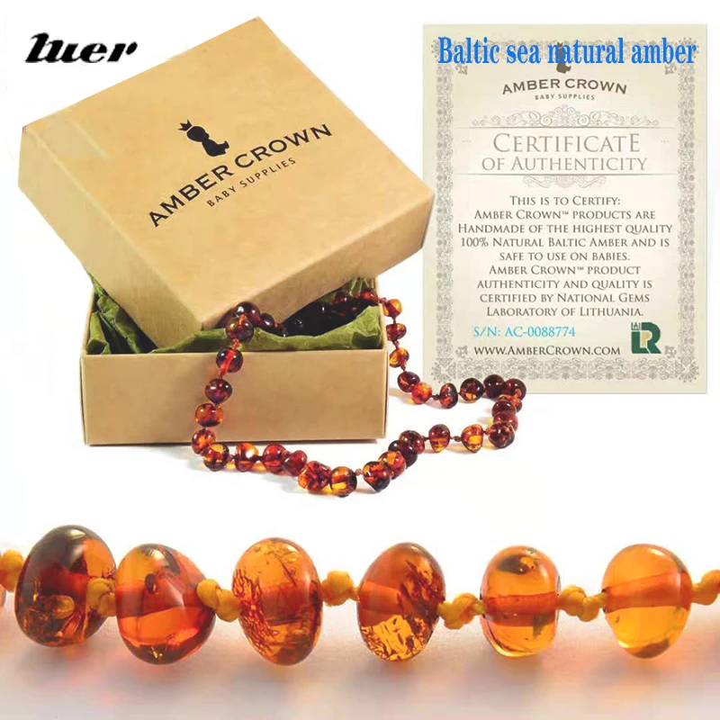 

LUER 16 Colors Amber Teething Bracelet/Necklace for Baby Adult Lab Tested Authentic 8 Sizes Natural Amber Stone Women Jewelry