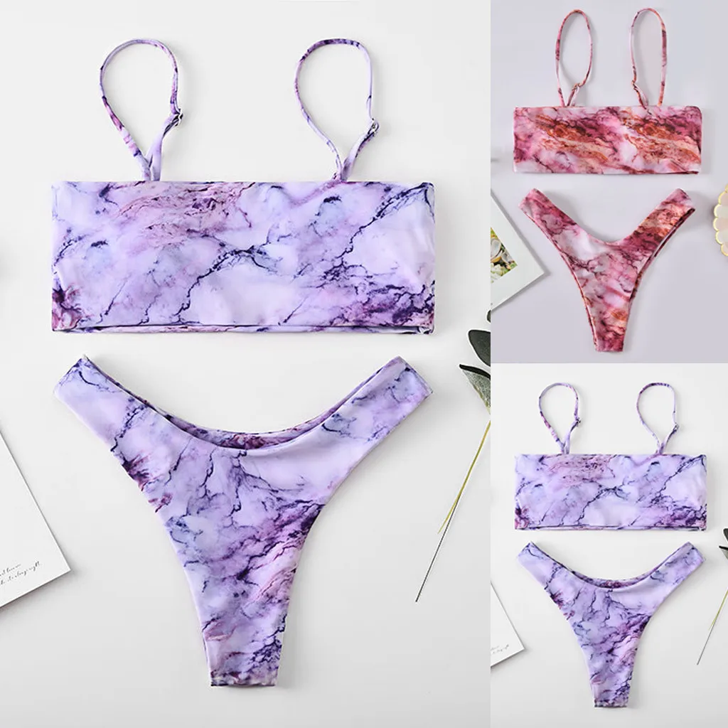 Для женщин бикини на завязках 2020 Двойка ванный комплект с принтом &quotдинозавр&quot