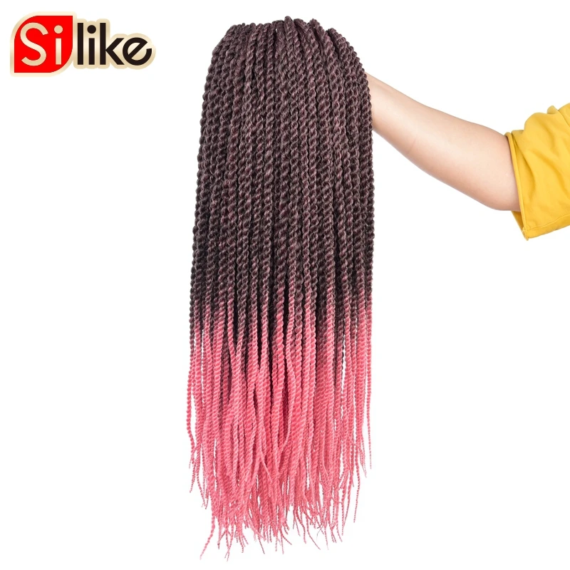 Silike 22" Коричневый Розовый Крючком Сенегальский Twist Плетение Волос Senegal Сенегал твист волос расширения Сенегальские косы Объёмные косы