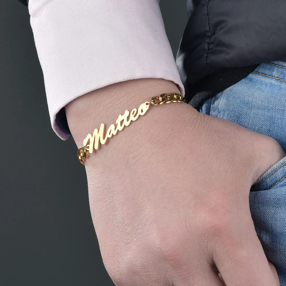

Stainless Steel Personalized Customized Cuban Chain Bracelet for Women Men Custom Name Bangles Jewelry Couple Gift