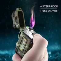 2021 outdoor usb electronic lighter waterproof double arc cigarette lighter windproof electric plasma lighter camping equipment