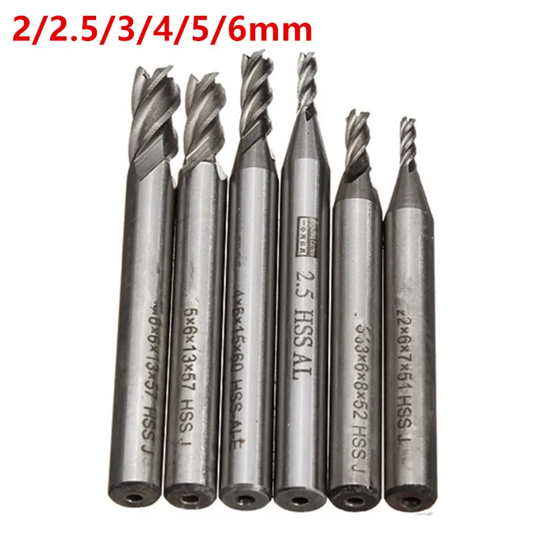 6 шт. 2 мм 4 Флейта Фреза HSS концевые фрезы гравировальные инструменты подходит для