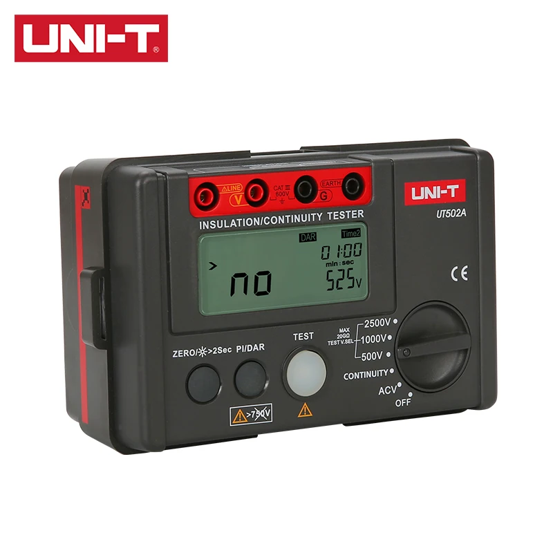 

UNI-T Insulation Resistance Tester UT502A 2000 Count LCD Display Overload Indication Backlight AC voltage measurement