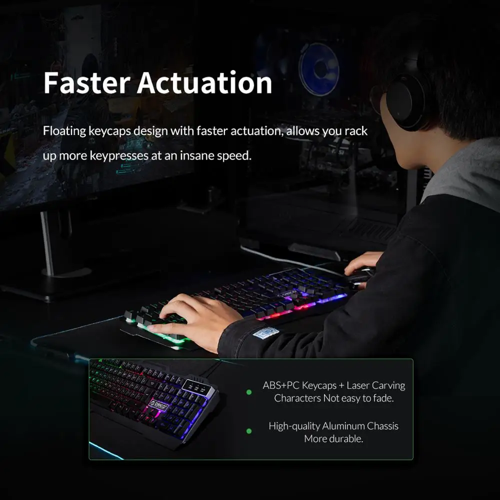 Светодиодный клавиатура ORICO для игр проводная с 104 клавишами водонепроницаемая