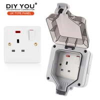 ip66 uk standard outdoor waterproof wall switch socket with light power socket for home garden outlet suitable for large plug
