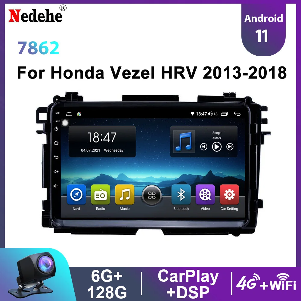 8 Core 6G+128G Android11 Car Radio GPS 2 Din for Honda HRV H RV Vezel XRV 2013- 2018 Multimedia Video player Audio 2din Carplay