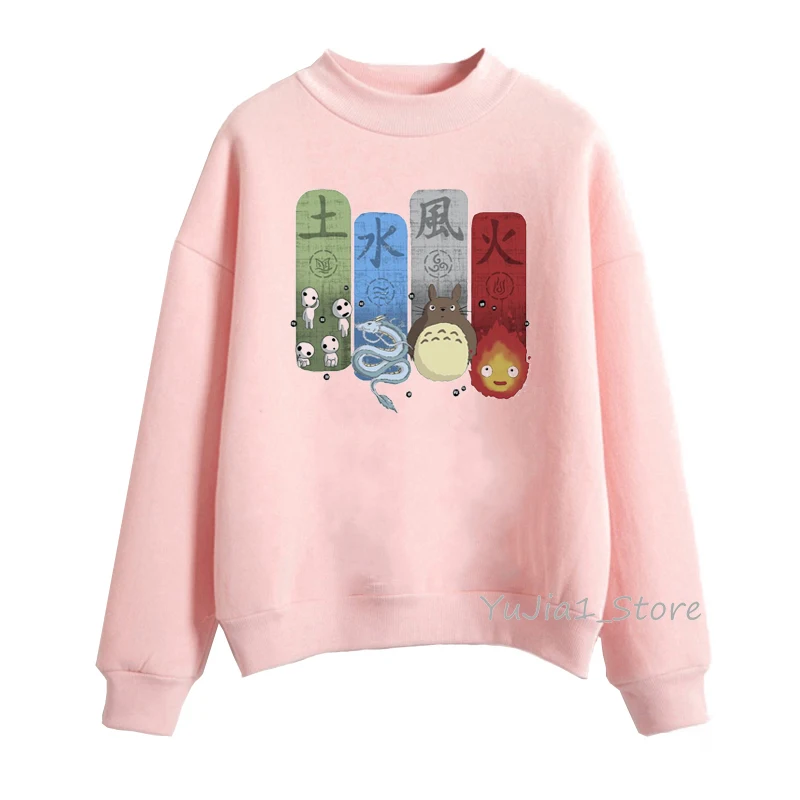 

Funny Totoro Spirit Away pink hoodies women anime harajuku Miyazaki Hayao cartoon print sweatshirt winter jumper clothes top