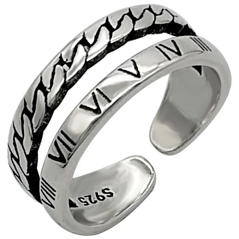 

Simple retro style hollow twisted rope ring ancient Roman numerals creative index finger ring opening adjustable female models