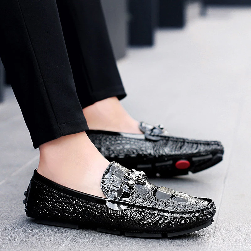 2019 г. Осенние мужские лоферы Кожаные Мокасины обувь из крокодиловой кожи мужская
