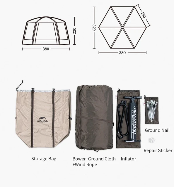 Naturehike Cloud Nest Inflatable 15D Tent Pergola Sunscreen Awning Outdoor Beach Camping Large Tent Canopy Family Gathering 6
