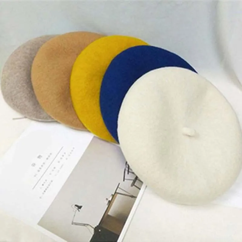 Женский берет из кроличьего меха однотонная теплая шапка-художник во