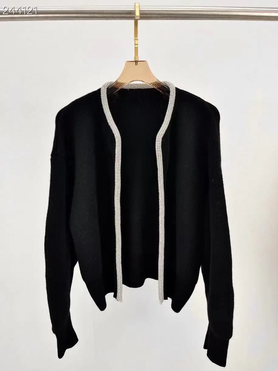

Fyion High Quality Top Design Solid Sweater Women 2021 Autumn Winter Knitted Cardigan Diamonds Femme Sweater